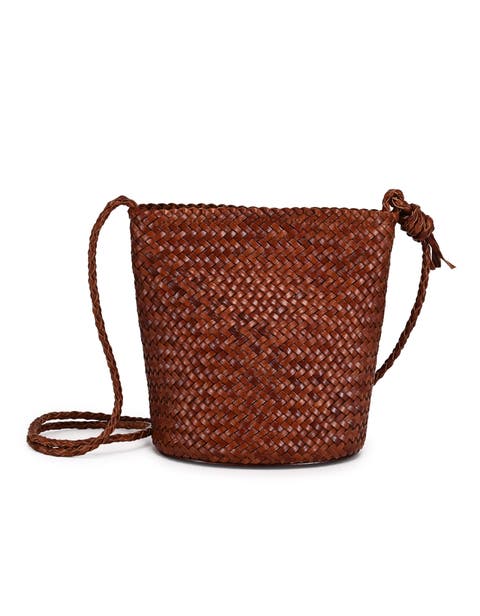 Reed Genuine Leather Woven Barrel Crossbody Bag