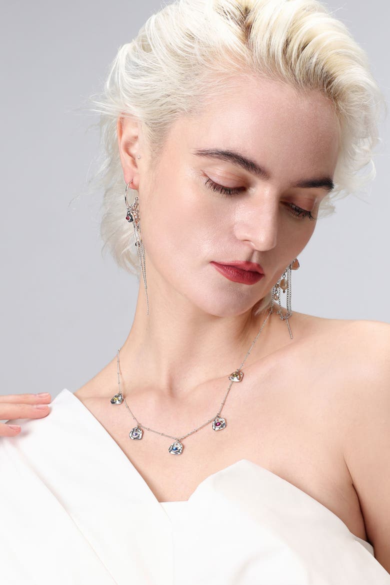 Iris Colored Cubic Zirconia Charms Necklace, Alternate, color, Silver