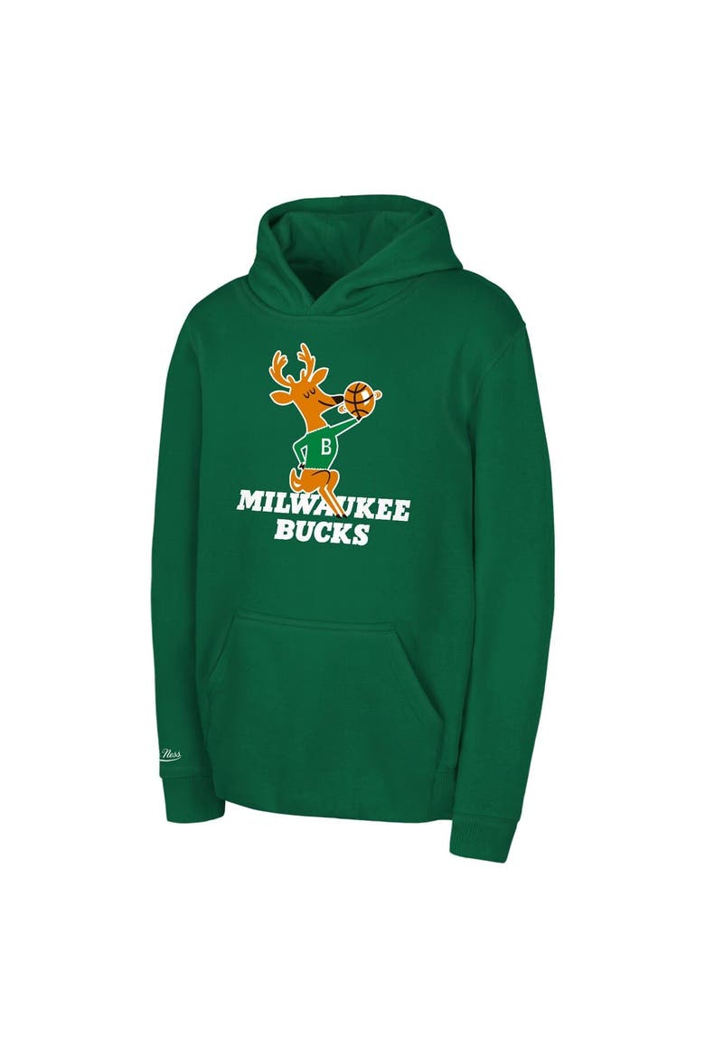 Preschool Mitchell & Ness Green Milwaukee Bucks Retro Logo Pullover Hoodie, Main, color, Green
