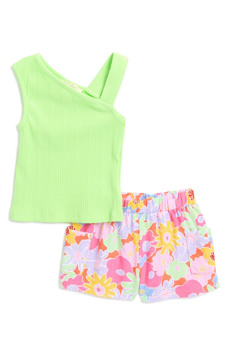 Jessica Simpson Kids Stretch Rib Tank Top & Print Shorts Set, Main, color, 