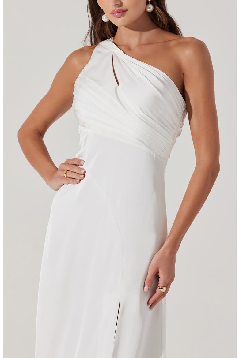 Atolia Draped One-Shoulder Gown, Alternate, color, WHITE