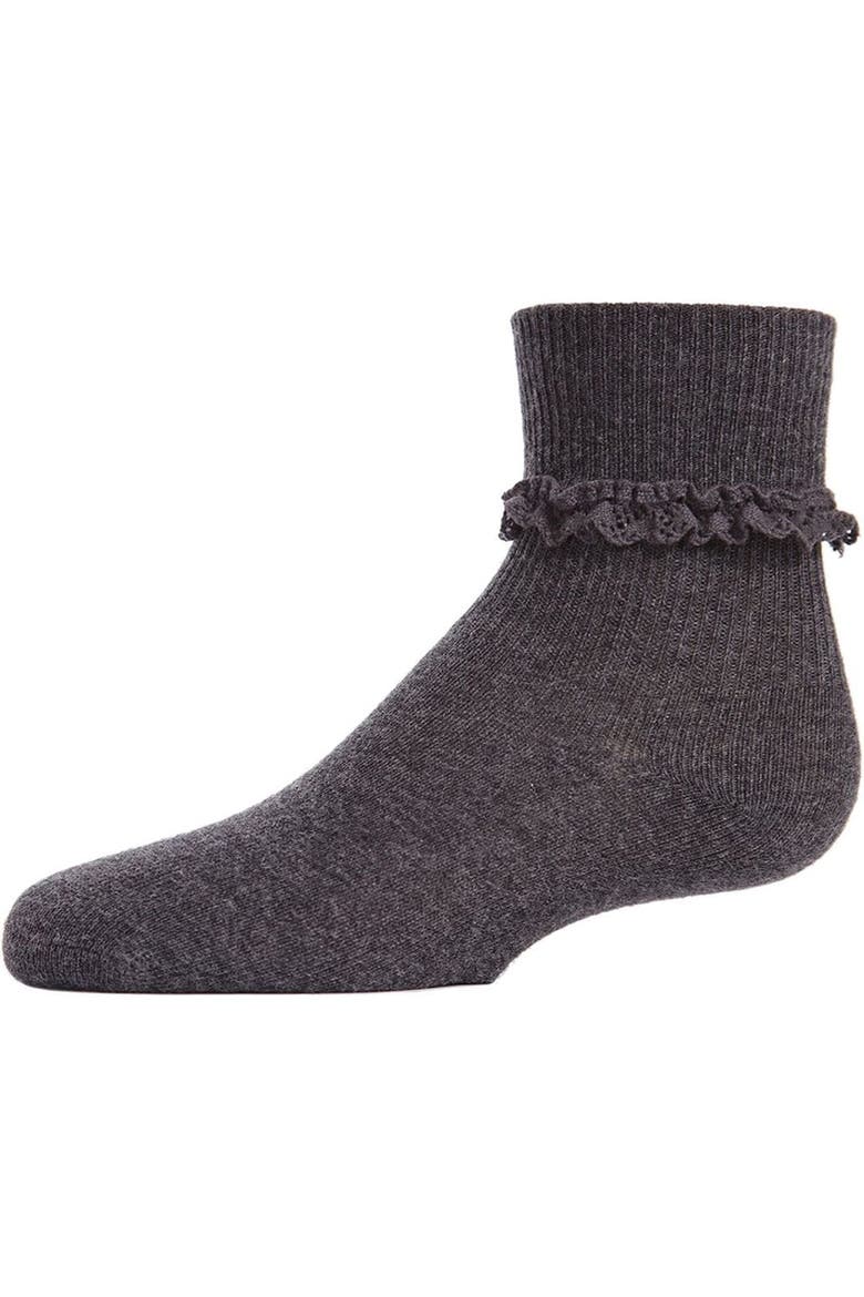 Eyelet-Ruffle-Trim Ankle Sock, Main, color, Charcoal