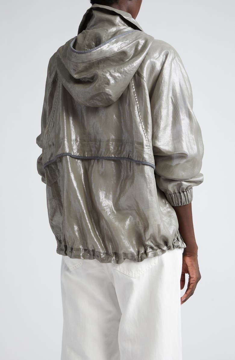 Brunello Cucinelli Metallic Finish Cotton Hooded Jacket, Alternate, color, 