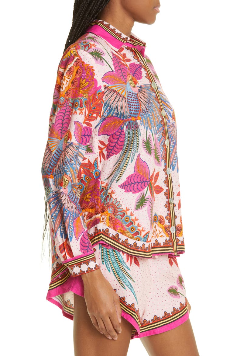 Macaw Scarf Linen Blend Button-Up Shirt, Alternate, color, MACAW SCARF PINK