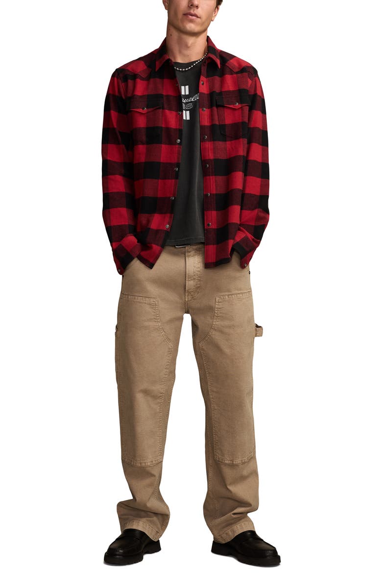 Cloud Buffalo Check Cotton Flannel Snap-Up Western Shirt, Alternate, color, RED MULTI