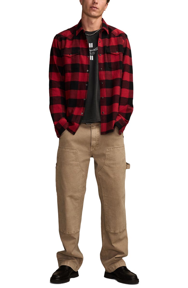 Lucky Brand Cloud Buffalo Check Cotton Flannel Snap-Up Western Shirt, Alternate, color, Red Multi