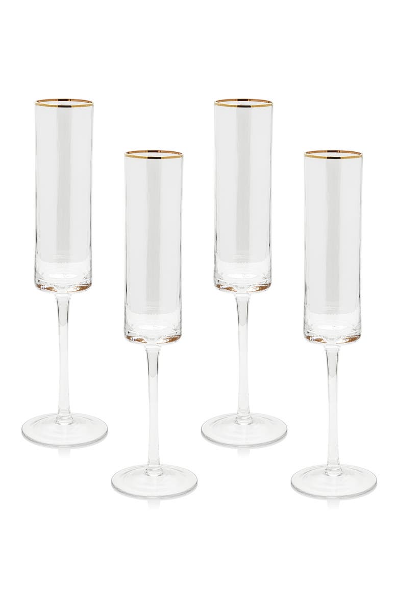 Optic Set of 4 Flute Glasses, Main, color, CLEAR/ GOLD