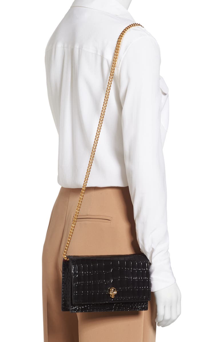 McQueen Alexander McQueen Mini Skull Croc Embossed Leather Bag, Alternate, color,