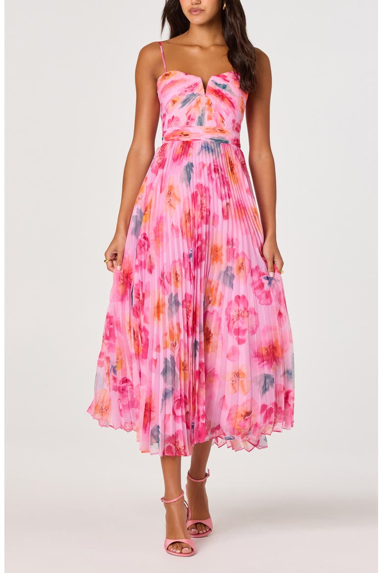 Bayley Floral Print Pleat Party Dress, Main, color, PINK MULTI FLORAL
