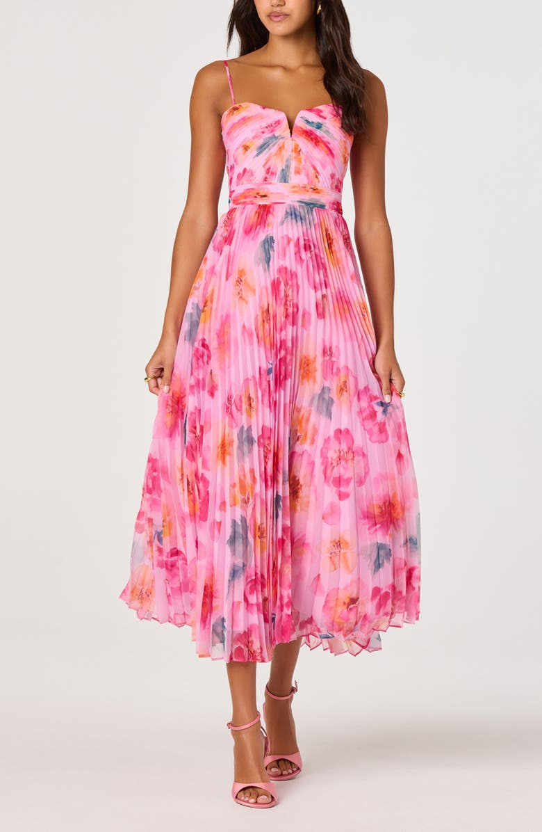 ASTR the Label Bayley Floral Print Pleat Party Dress, Main, color, Pink Multi Floral