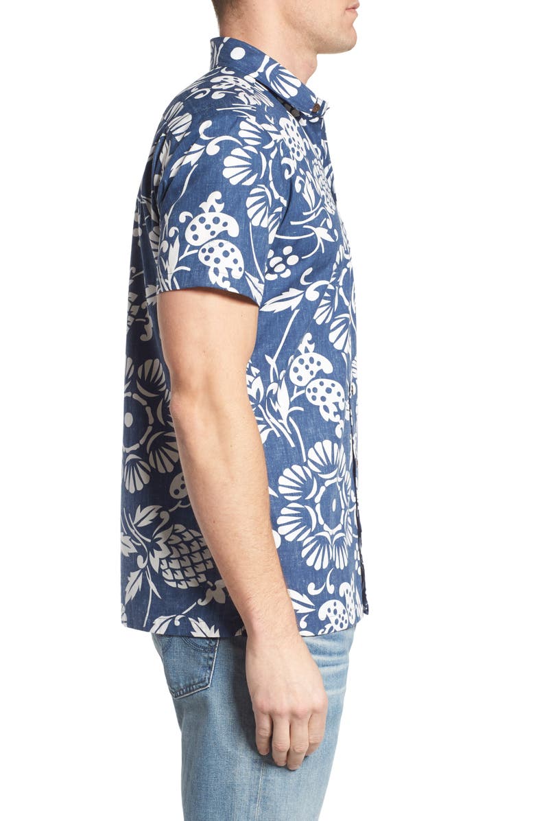 Kahala Duke's Pareo Trim Fit Sport Shirt, Alternate, color, Navy