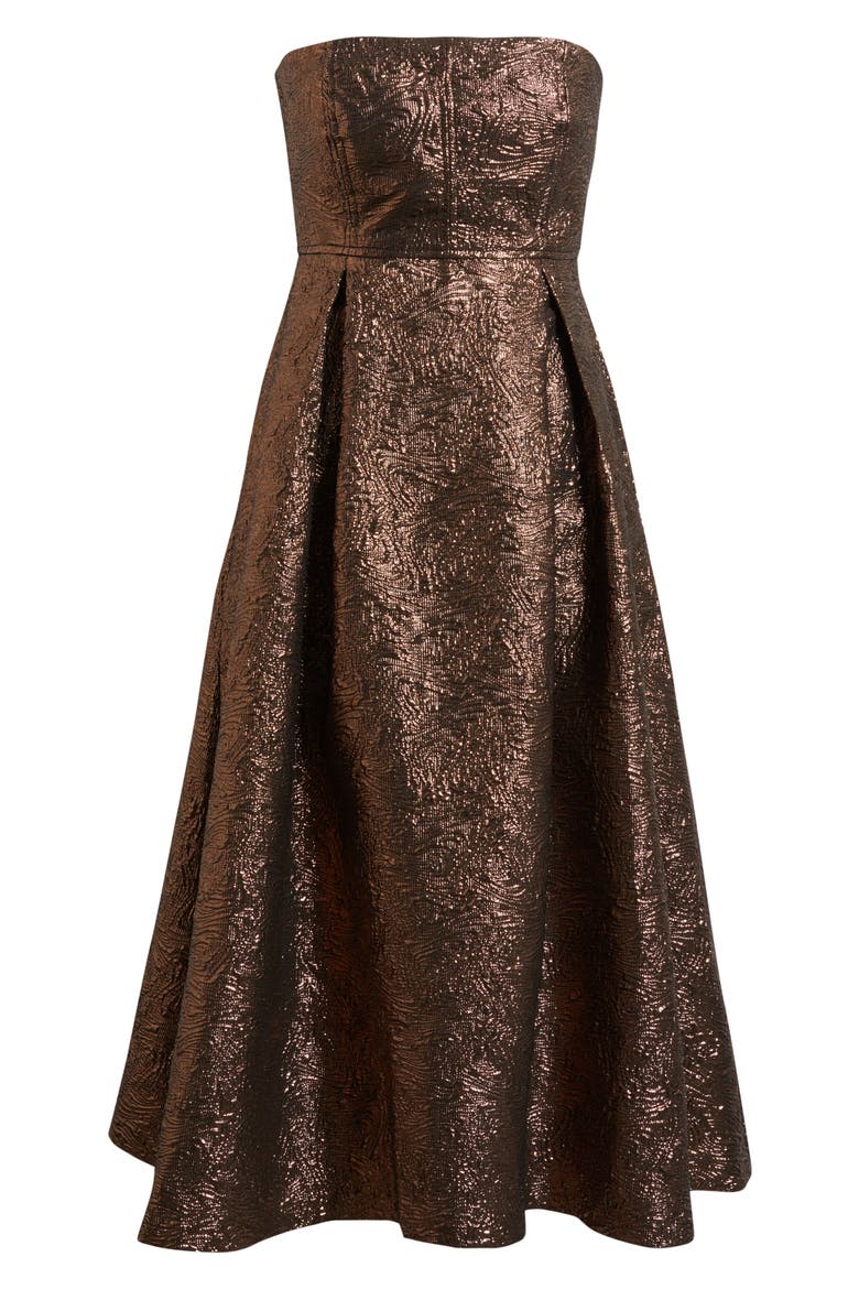 Metallic Strapless Midi Dress, Alternate, color, COFFEE BEAN