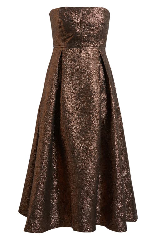 Cece Metallic Strapless Midi Dress In Brown