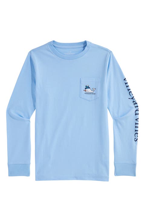 Kids' Snowman Whale Long Sleeve Cotton Graphic Pocket T-Shirt (Toddler & Little Kid)