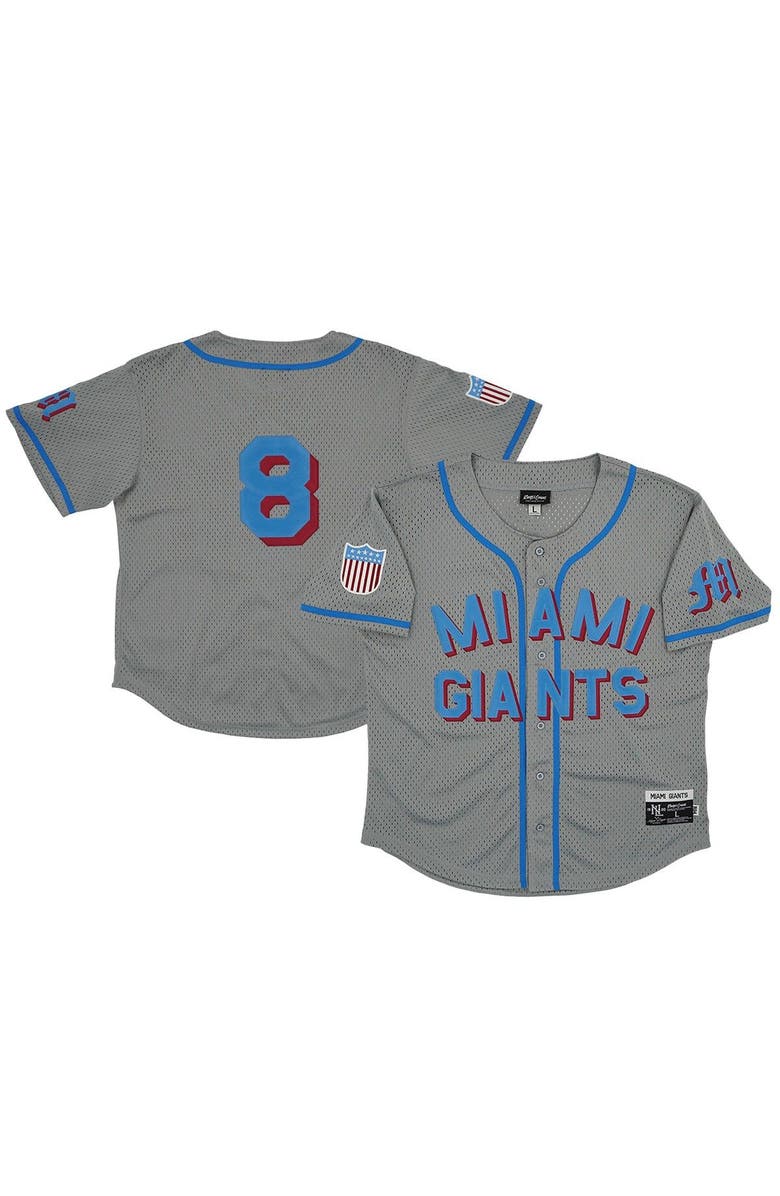 RINGS & CRWNS Men's Rings & Crwns #8 Gray Miami Giants Mesh Button-Down Replica Jersey, Main, color, Gray