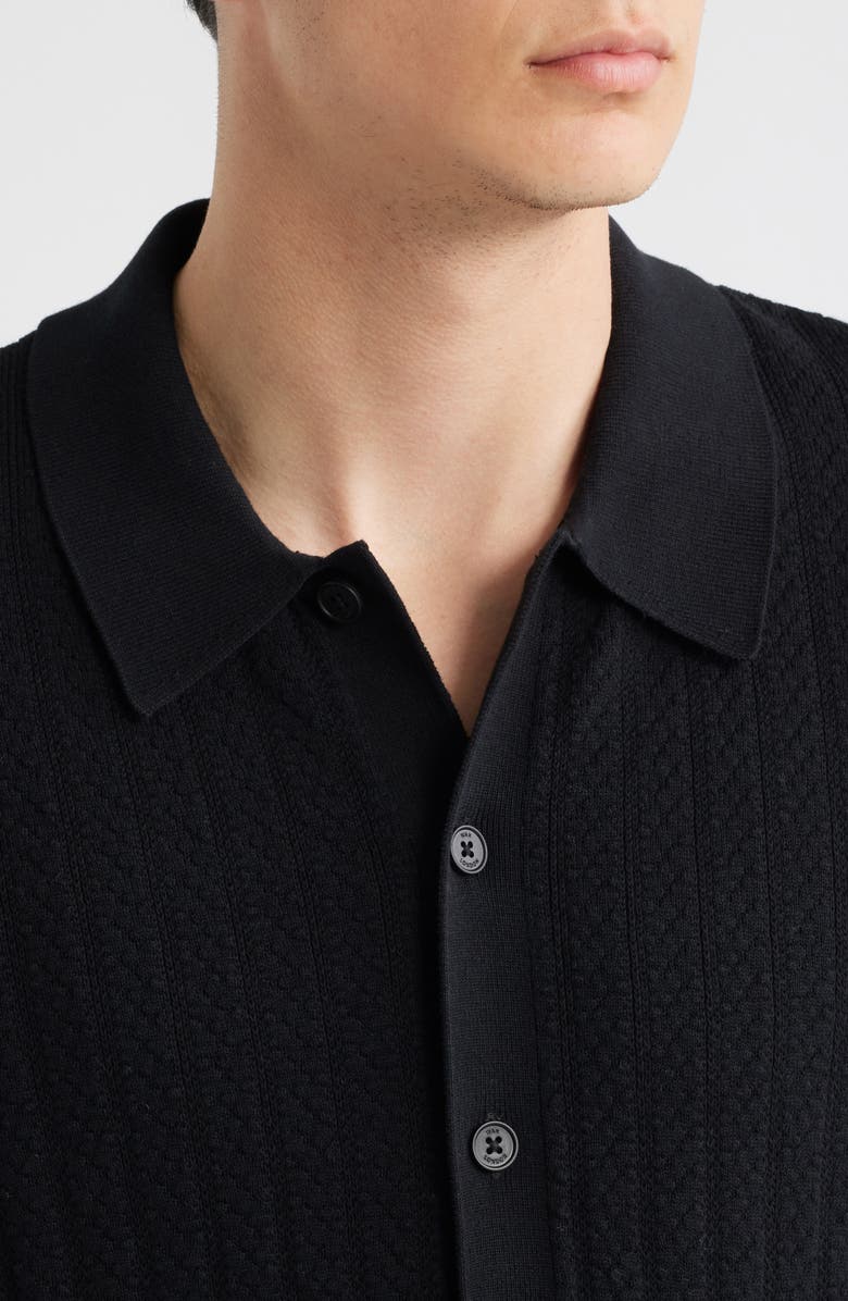 Wax London Tellaro Textured Wide Stripe Short Sleeve Cardigan, Alternate, color, Black