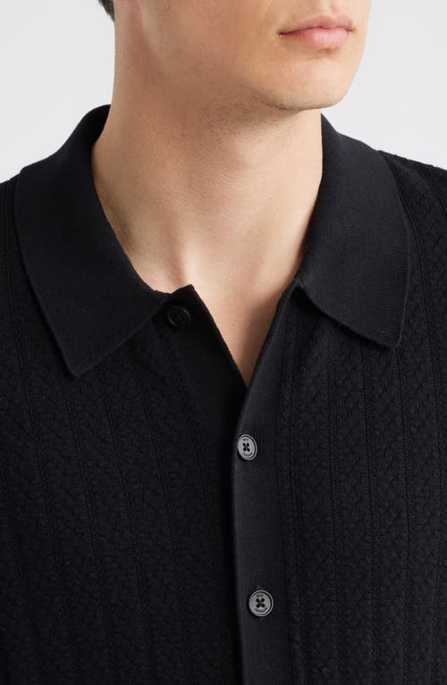 Wax London Tellaro Textured Wide Stripe Short Sleeve Cardigan In Black