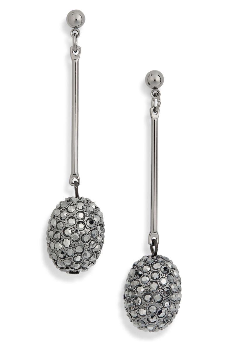 Pavé Rhinestone Orb Linear Drop Earrings, Main, color, GUN METAL