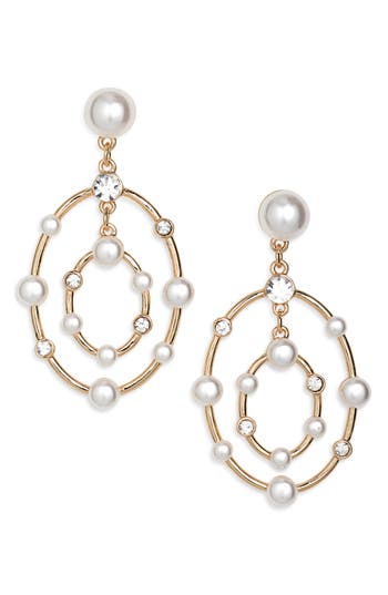 Vince Camuto Orbital Faux Pearl & Crystal Drop Earrings In Gold