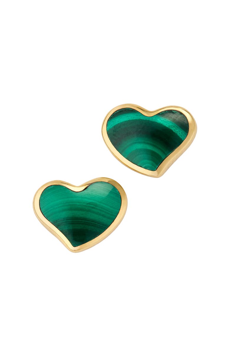 Jan Leslie Heart Stud Earring Set In Sterling With 18K Gold Overlay, Main, color, Green