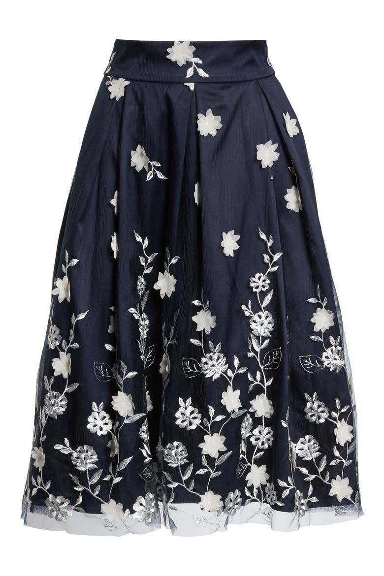 Embroidered A-Line Skirt, Alternate, color, NAVY IVORY