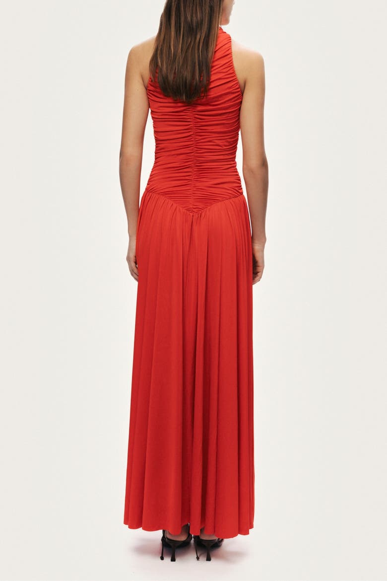 Ruched High-Neck Maxi Dress, Alternate, color, Red