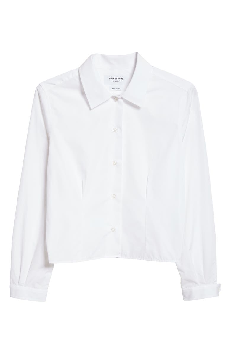 Thom Browne Crop Cotton Button-Up Shirt, Alternate, color, White