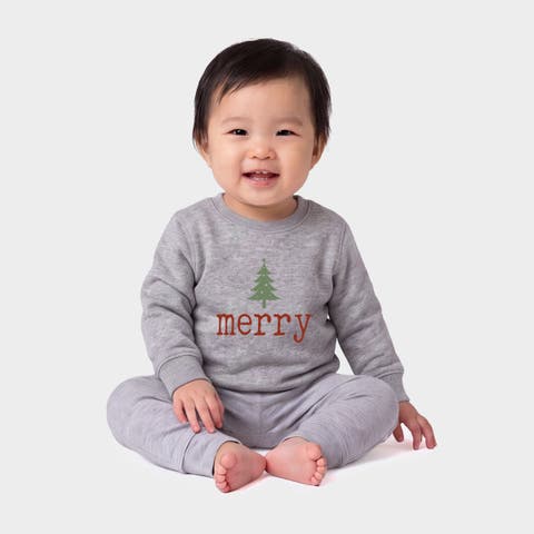 Merry Christmas Tree Stars Crew Fleece Sweatshirt (Baby)