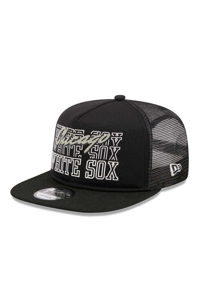 Men's New Era Black Chicago White Sox  Street Team A-Frame Trucker 9FIFTY Snapback Hat, Alternate, color, Black