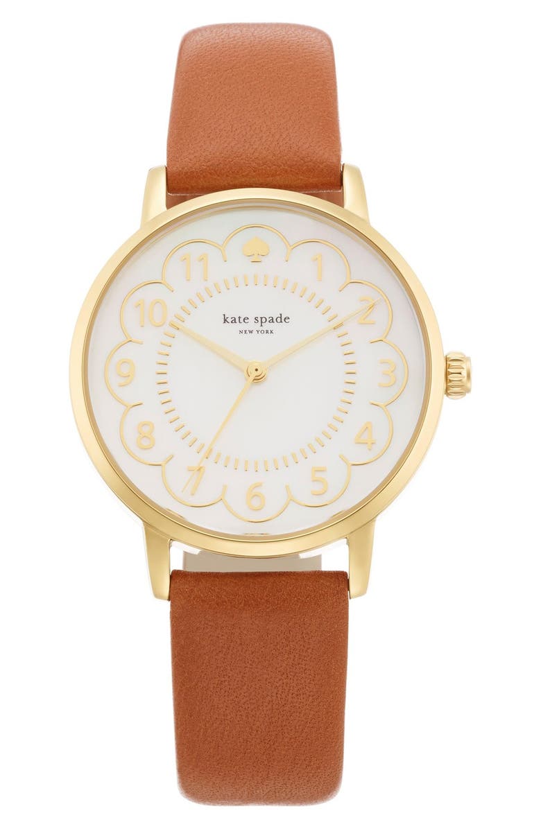 Kate Spade New York 'metro' scalloped dial leather strap watch, 34mm, Main, color,