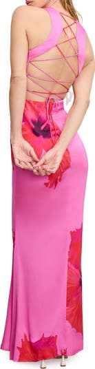 Satin Lace-Up Maxi Slipdress