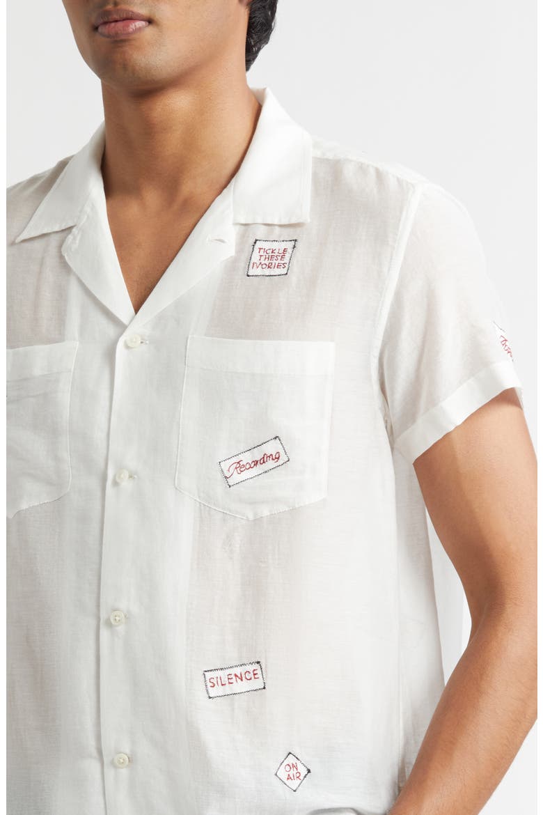 On Air Embroidered Short Sleeve Cotton & Silk Button-Up Shirt, Alternate, color, WHITE