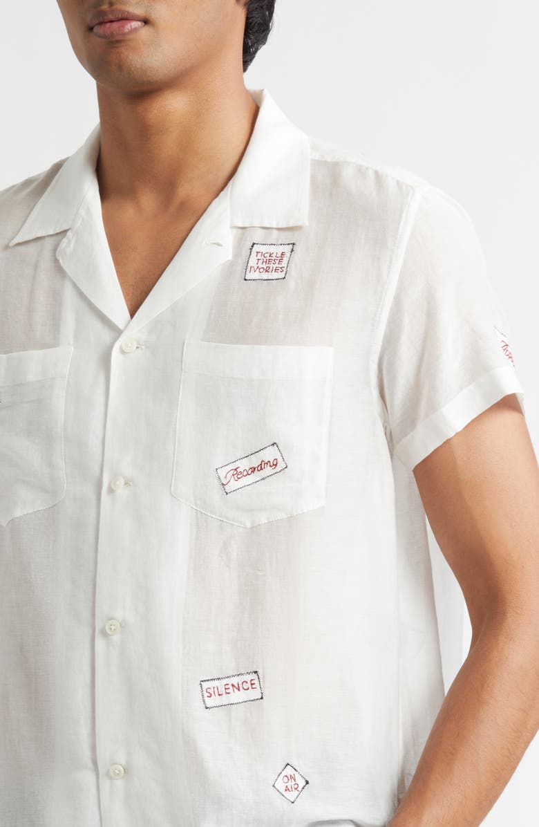 Bode On Air Embroidered Short Sleeve Cotton & Silk Button-Up Shirt, Alternate, color, White