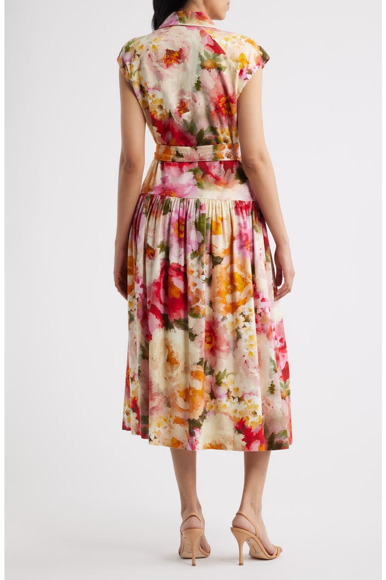 Floral Print Tie Waist Midi Dress, Alternate, color, IVORY MULTI
