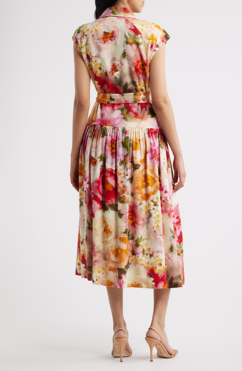 Julia Jordan Floral Print Tie Waist Midi Dress, Alternate, color, Ivory Multi