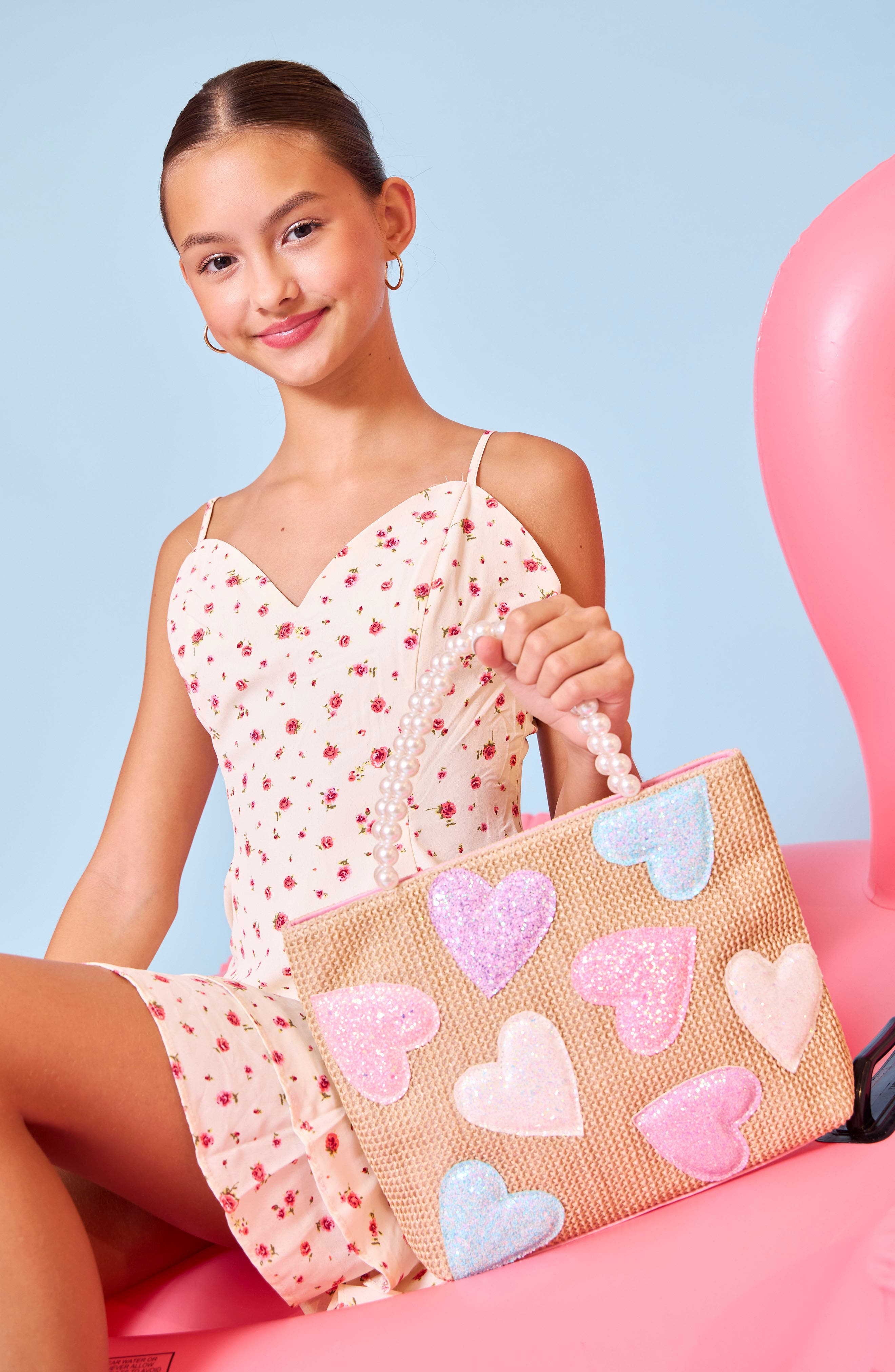 OMG Accessories Kids' Heart Straw Tote, Alternate, color, Natural