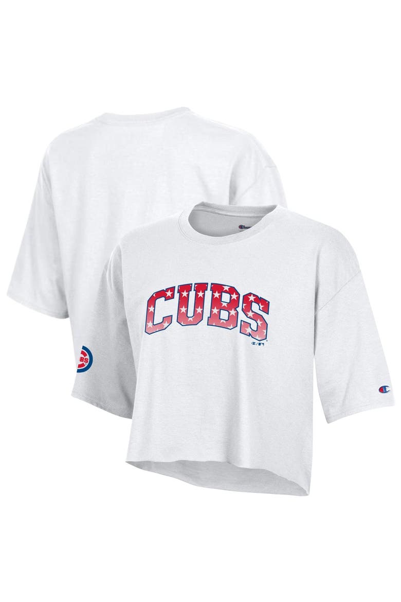 Women's Champion  White Chicago Cubs Boyfriend Cropped Americana T-Shirt, Main, color, White