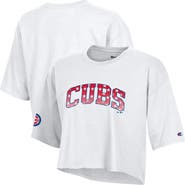 Champion Women's Champion  White Chicago Cubs Boyfriend Cropped Americana T-Shirt