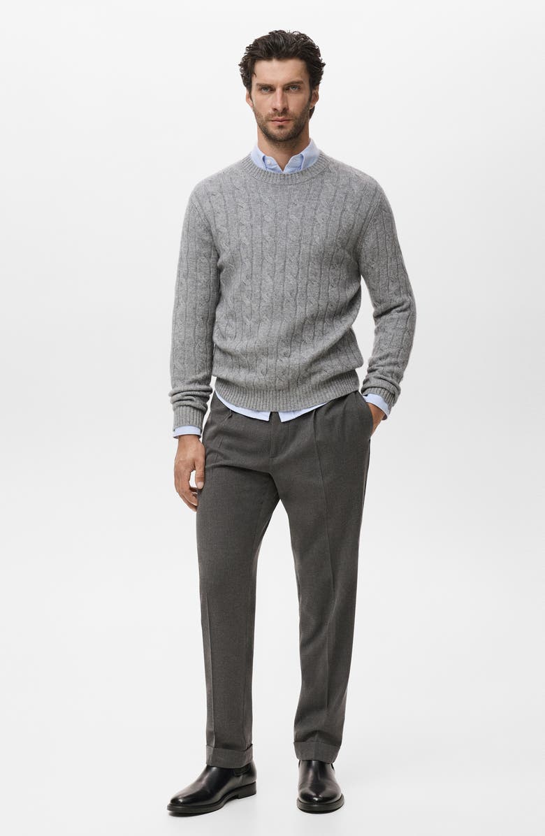 MANGO Braided Cable Knit Wool Sweater, Alternate, color, Medium Heather Grey