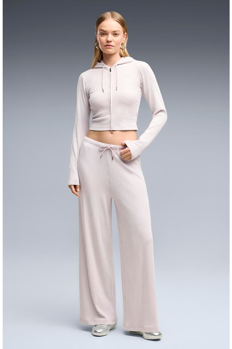 Crop Rib Hoodie, Alternate, color, MISTY PINK HEATHER