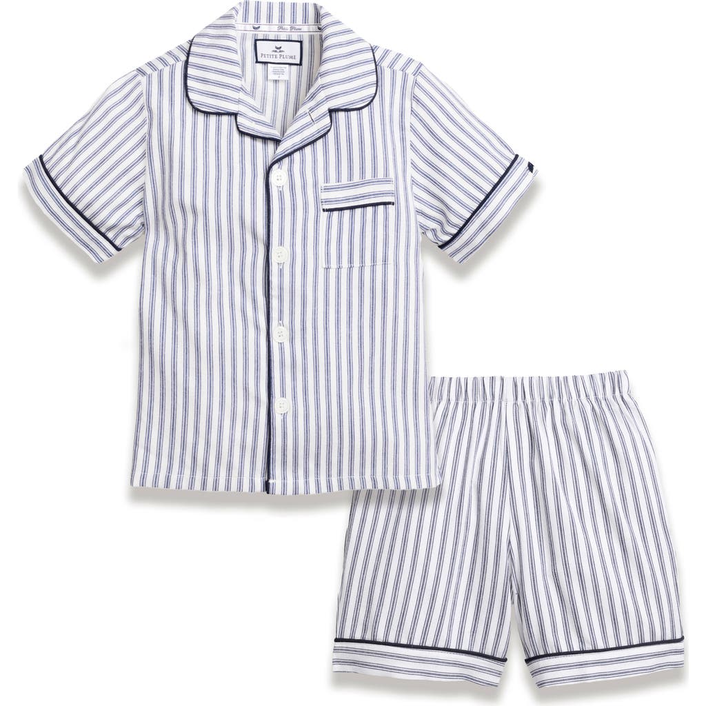Petite Plume Ticking Stripe Short Pajamas in Navy at Nordstrom, Size 12-18M