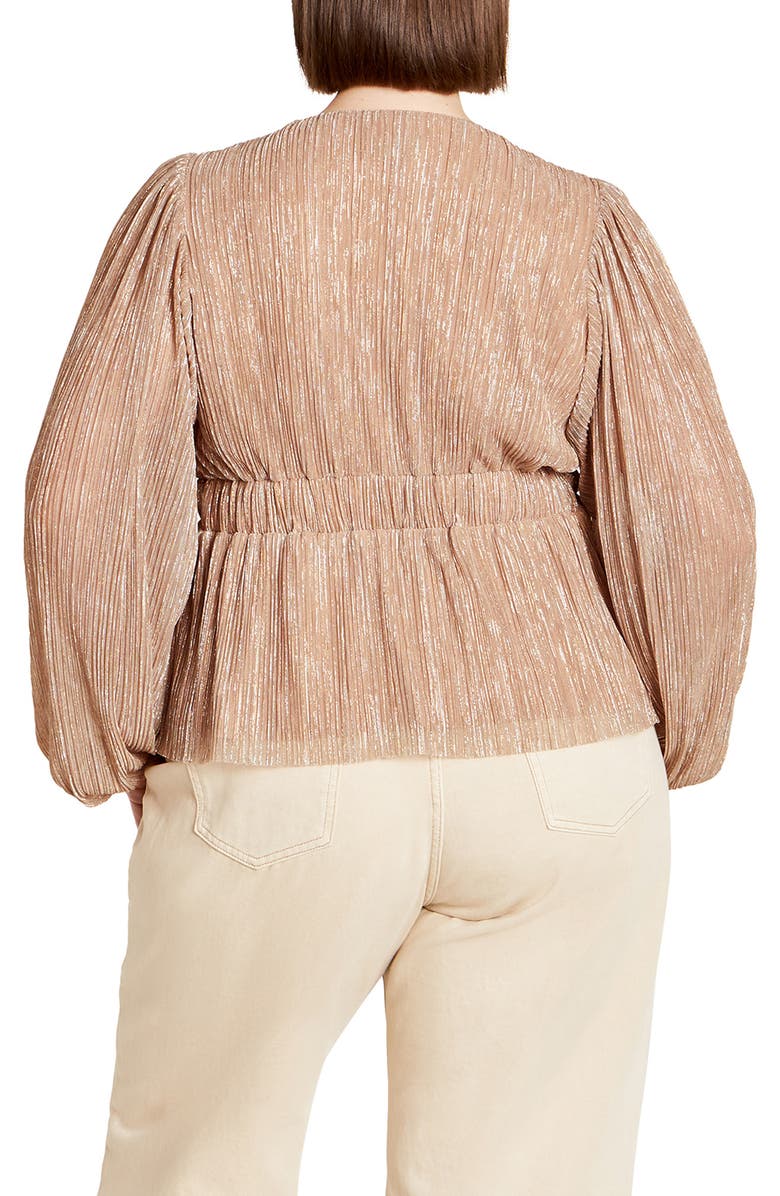 City Chic Noemi Metallic Plissé Top, Alternate, color, Pink Blush