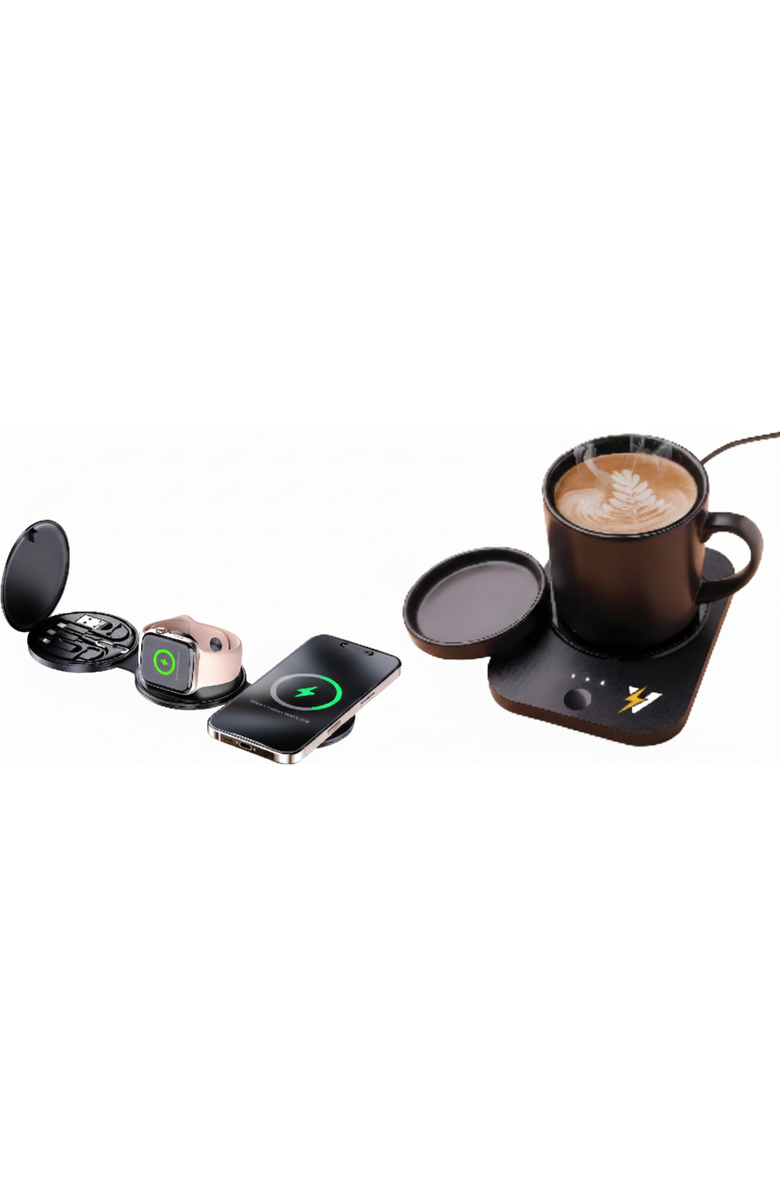 PURSONIC Sip & Charge 2-in-1 Mug Warmer + 5-in-1 Folding Charging Station, Main, color, Black