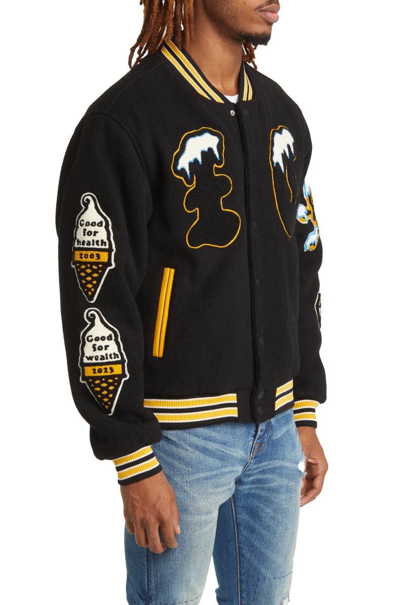 ICECREAM Flap Jack Wool Blend Letterman Jacket, Alternate, color, 