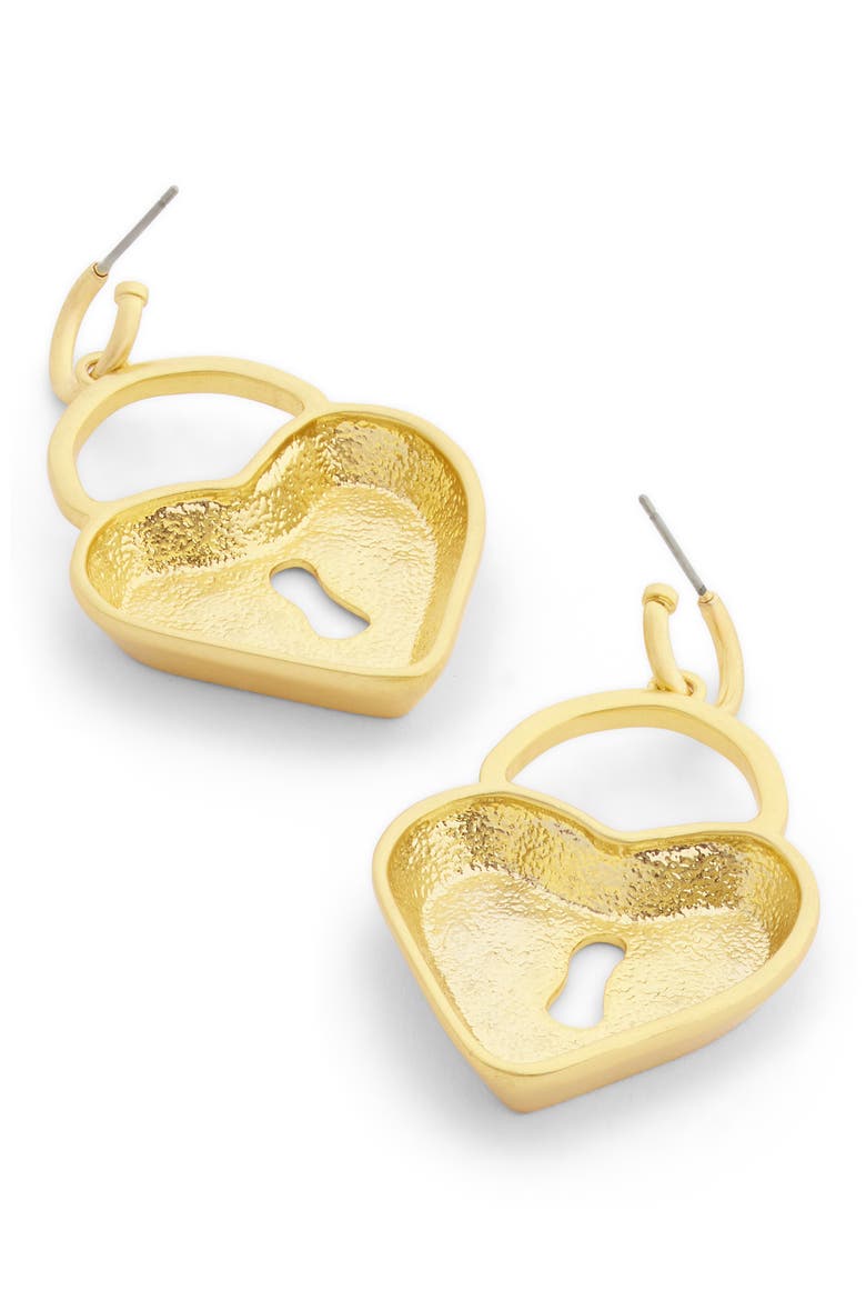 Heart Padlock Drop Earrings, Alternate, color, SHINY GOLD