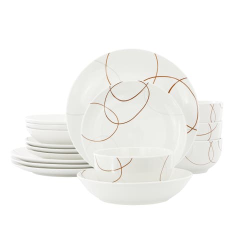 Sydney 16 Piece Porcelain Double Bowl Dinnerware Set, Service for 4