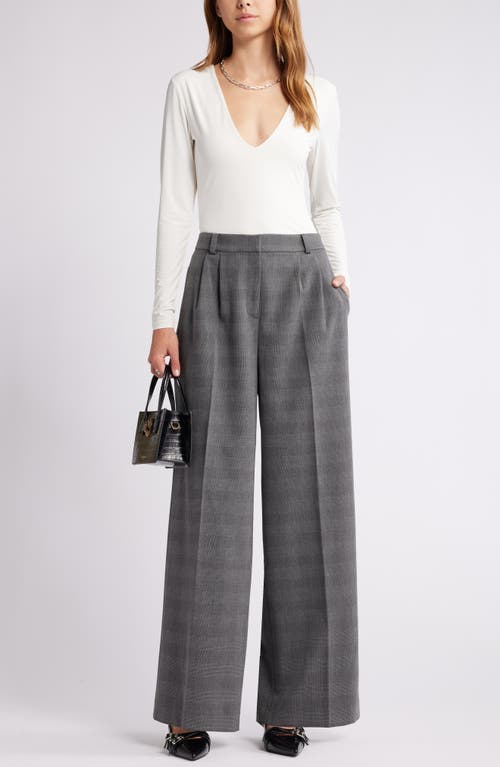 Open Edit Plaid Wide Leg Pants In Grey Glen Plaid