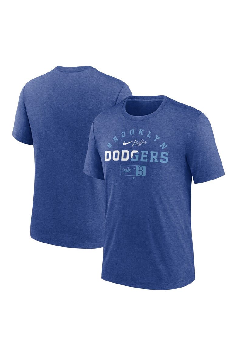 Men's Nike  Heather Royal Brooklyn Dodgers Rewind Review Slash Tri-Blend T-Shirt, Main, color, Heather Royal