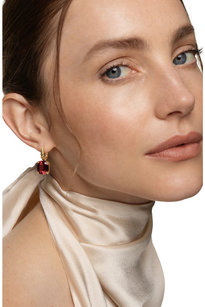 Marbella Stone Drop Huggie Hoop Earrings, Alternate, color, 18K YELLOW GOLD/ GARNET