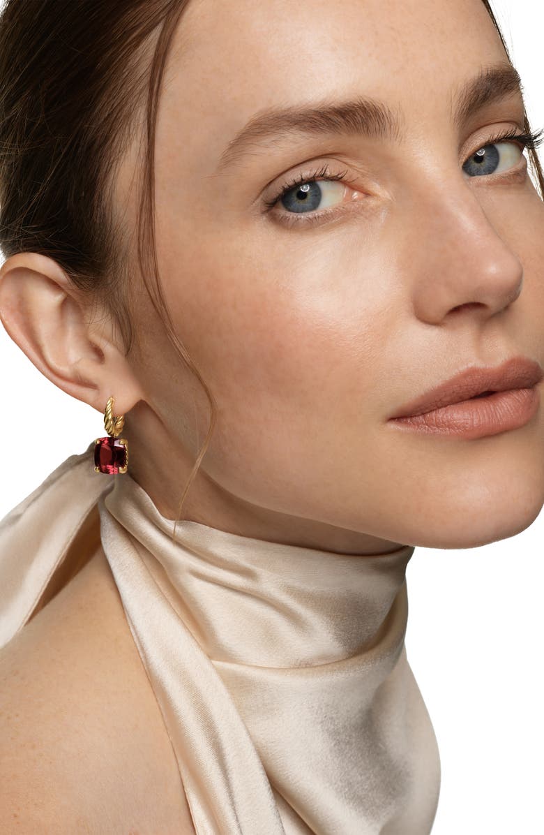 David Yurman Marbella Stone Drop Huggie Hoop Earrings, Alternate, color, 18K Yellow Gold/ Garnet